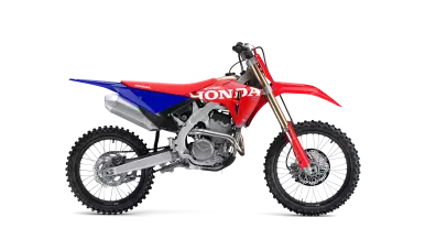 Honda CRF250R crossmotor model 2027 in Extreme Red, zijaanzicht rechts