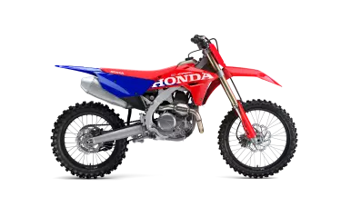 Honda CRF450R crossmotor model 2027 in Extreme Red, zijaanzicht rechts